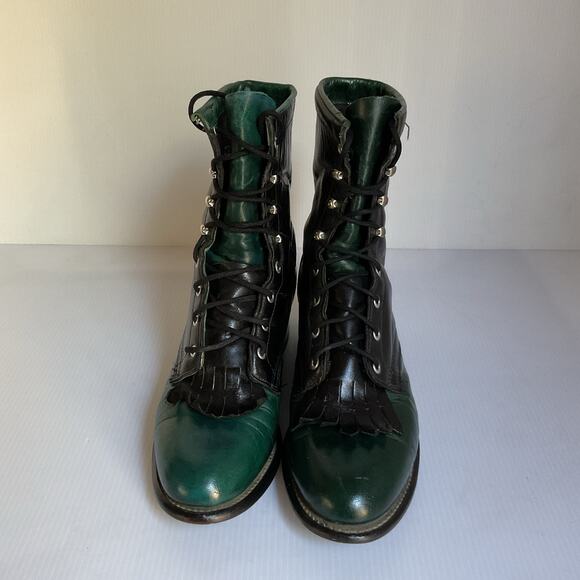 Vintage Laredo Leather Roper Boots • Black & Green • Lace-Up • Women’s 6.5M - Picture 4 of 10